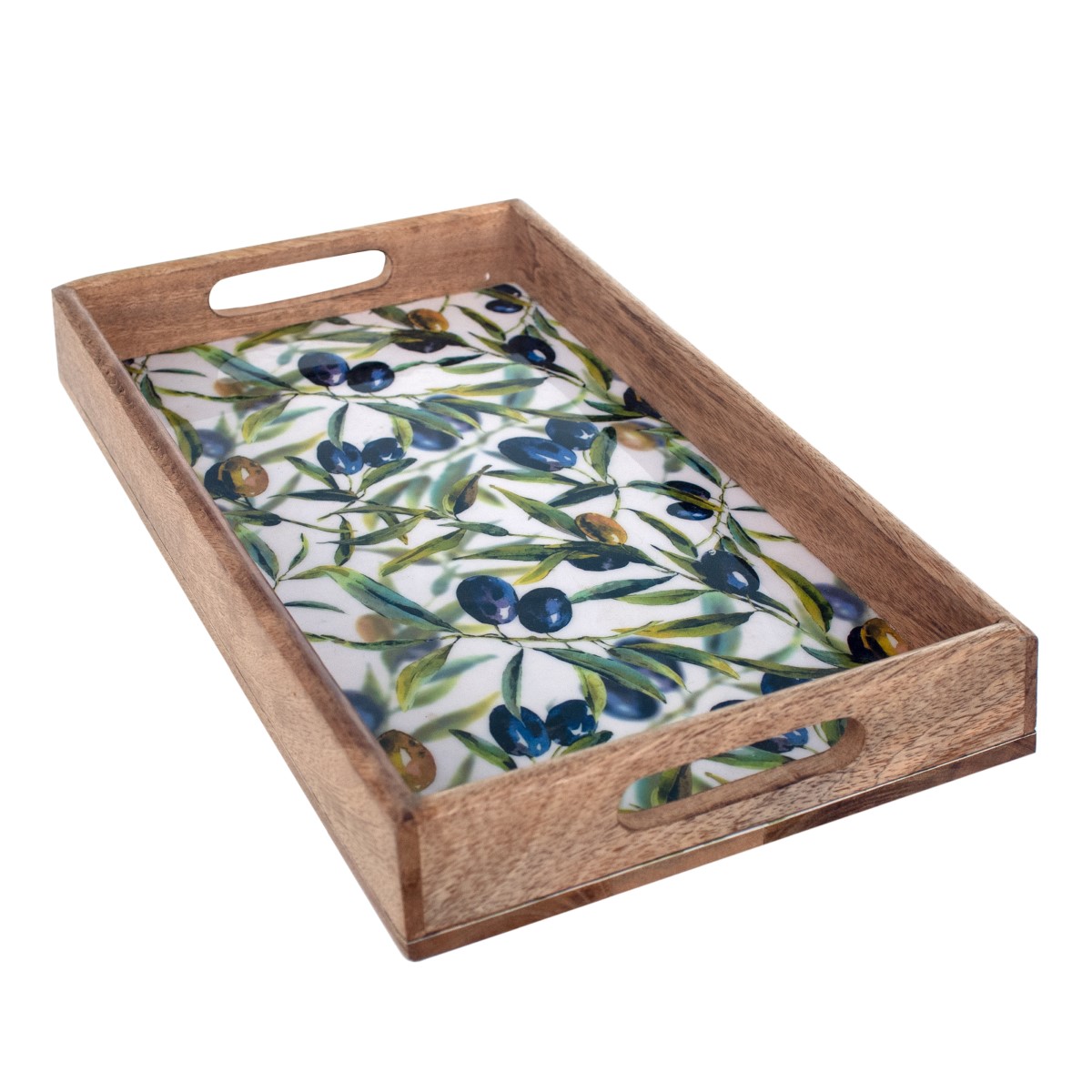 Vassoio rettangolare in legno di mango con olive