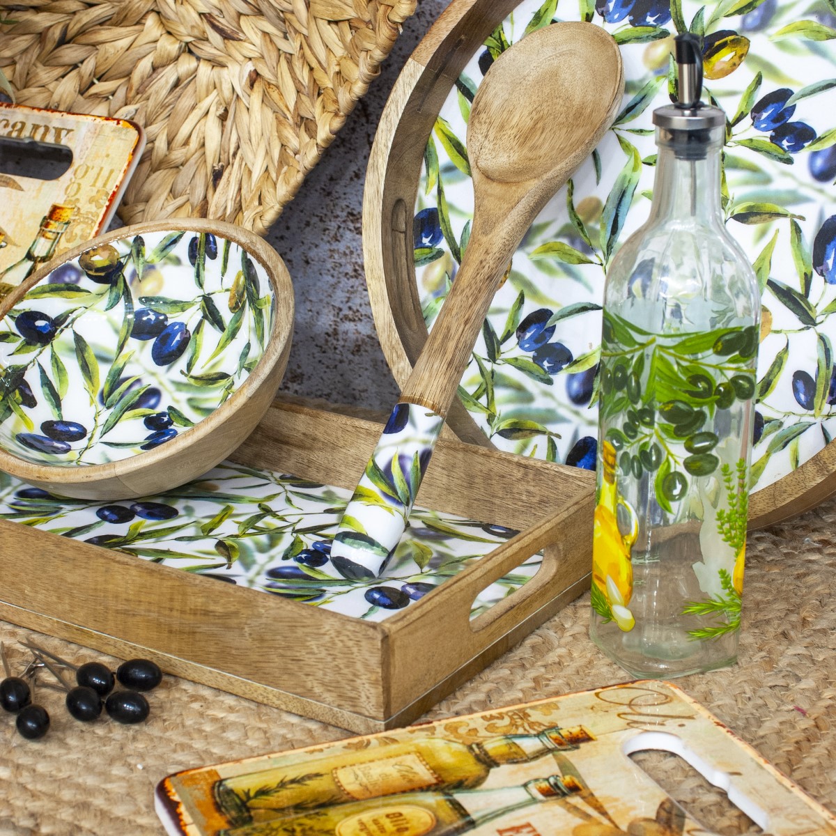 Vassoio rettangolare in legno di mango con olive - immagine 4