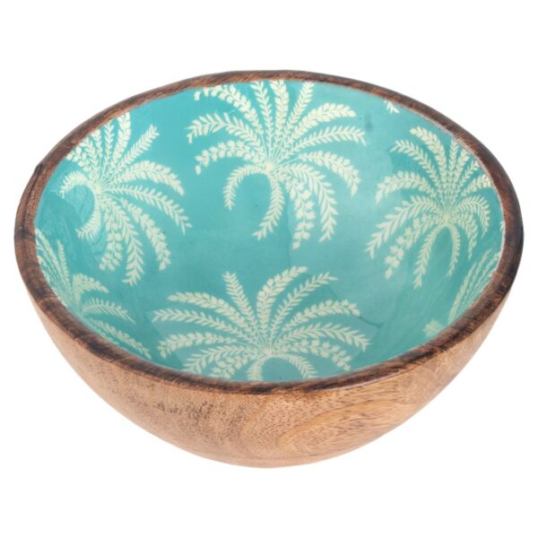 Kleine kom met palmmotief van hout en hars, 15 × 15 cm
