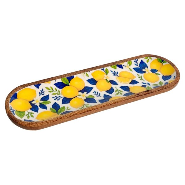 Piatto con limoni in legno e resina, 44 × 14 cm