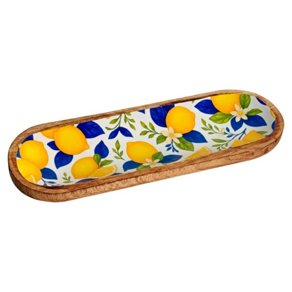 Piatto con limoni in legno e resina, 29,50 × 10 cm