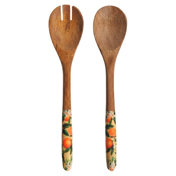 Lepel- en vorkset met sinaasappelmotief van hout en hars