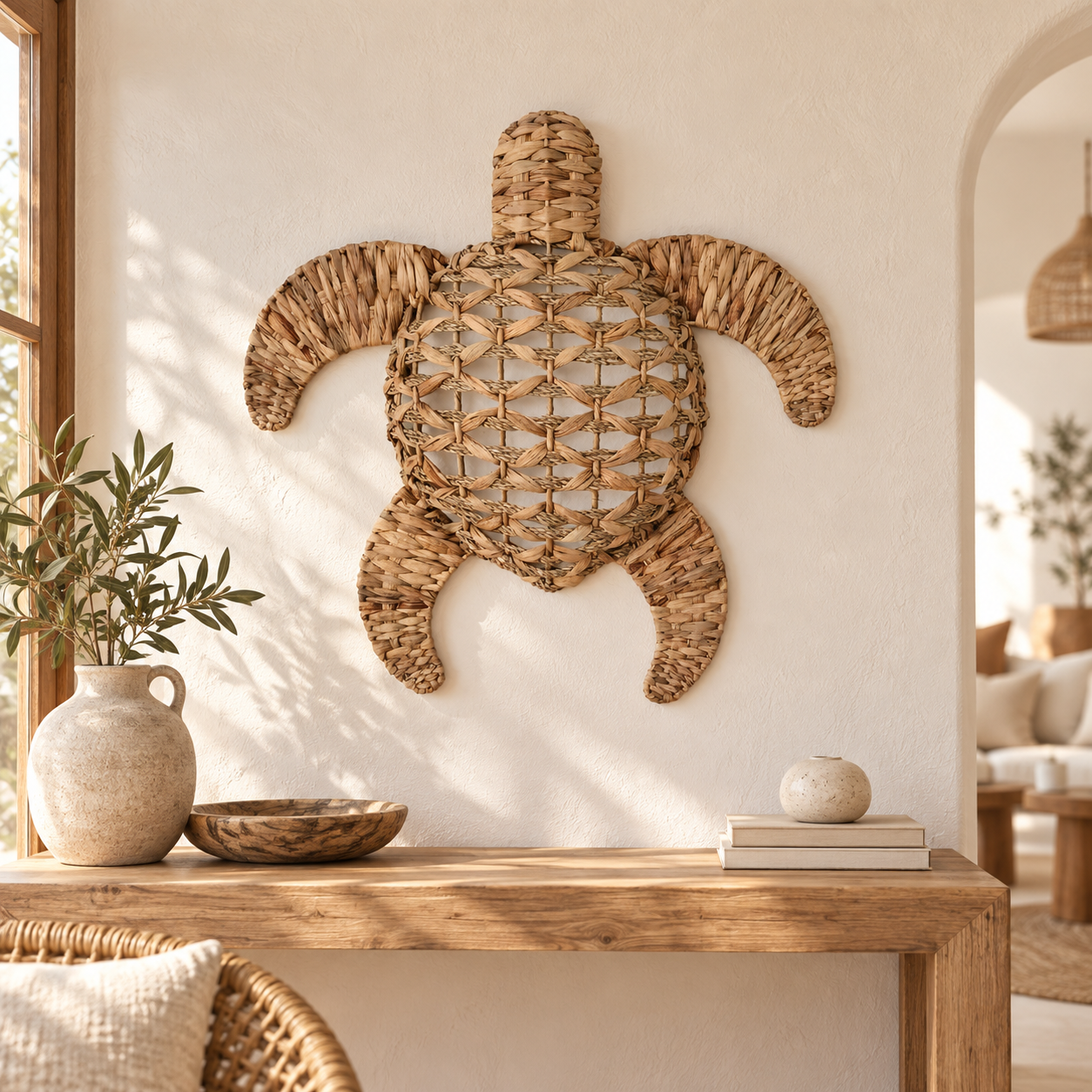 Tartaruga da parete in giacinto d’acqua – grande, articolo 36512, in un ambiente interno mediterraneo