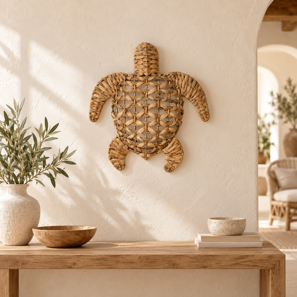 Tartaruga da parete in giacinto d’acqua – piccola, articolo 36513, in un ambiente interno mediterraneo